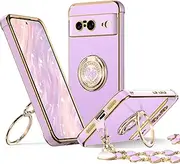 XYZ Pixel 8 Case with Stand, Double Ring, Luxury Protective Phone Case, Purple