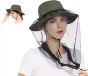 Mosquito Head Net Hat - Bug Cap UPF 50+ Sun Protection 7-7 1/2, Armygreen