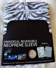 HYPE Gray White Zebra Print NEOPRENE Tablet Sleeve For Tablet / Notebook New
