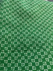 Vtg Crantex Green White Calico Fabric 3 Y Cotton Quilt Clover Flower Cube F59