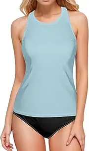 [ODAWA] Women's Tankini Swimsuit Light Blue Quick Dry Tankini Tops, Swimsuit Tops for Women