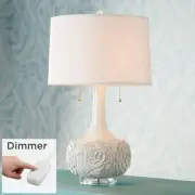 Natalia Modern Table Lamp 27" Tall White Floral Ceramic Dimmer for Bedroom House
