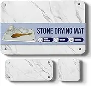 DryCanvas Stone Drying Mat Kitchen, 3-in-1 Water Absorbent Sink Tray, Diatomaceous Earth Sink Caddy for Kitchen Counter, Quick Dry Stone White Marble (40x30 cm)