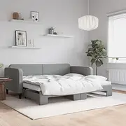 Light Grey, Single Size Day Bed, 92x187 cm, Fabric Upholstery with Trundle