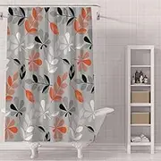 Leaf Shower Curtain,Modern Abstract Art Orange Black White Stripes Polka Dots Geometric Patterns Leaves Bathroom Curtain 36X72 inch,Quick-Drying for Modern Home Bathtub Decor 91.4W X 182.9L cm (1 Pan