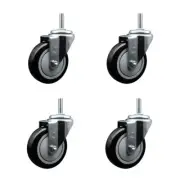 4 Inch Black Poly Wheel Swivel 3/4 Inch Threaded Stem Caster Set Service Caster