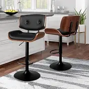 [ALFORDSON] 2 Pcs Counter Barstool, Bar Stools in 62.5-84cm Seat Height, Adjustable Kitchen Stool with Anti-Slip Floor Protector, Kayla Swivel Wooden Dining Chair for Home Bar Dining Room