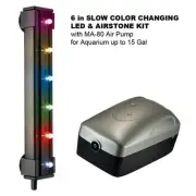 6" RGB SLOW COLOR CHANGE LED & AIRSTONE KIT w/MA-80 Air Pump for 15 Gal Aquarium
