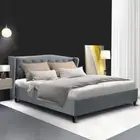 Queen Size Upholstered Bed Frame Padded Tufted Headboard Fabric Platform Grey