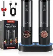 Upgraded Electric Salt and Pepper Grinder Set Stainless Steel - Black