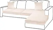 [BT.WA] Sectional Couch Covers for 4-Piece Seat Cushion Velvet Separate L Shape Couch Cover Stretch Sofa Slipcover with 2 Pieces Pillowcases Furniture Protector (Sofa 3 Seater + 1 Chaise, Beige)