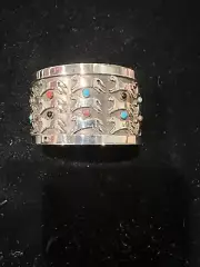 Navajo Aaron John (d.) Multi Stone Horses Cuff Bracelet Sterling Silver