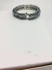 $45 Kenneth Cole Silver Tone Blue & White Beaded Bangle Bracelet #23A