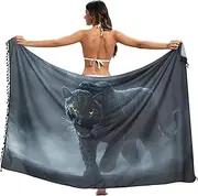 [XYMZR] Women's Sarong Swimsuit Coverups Cheetah Scary Eye Orange Chiffon Bikini Wraps Skirt with Tassels L