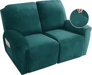 MAXIJIN Recliner Loveseat Slipcover, 6 Pieces Stretch Velvet Reclining Sofa Cover, 2 Seater Love Seat Recliner Couch Cover, Thick, Soft, Washable Furniture Cover (Loveseat Recliner, Blackish Green)