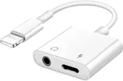 2 In 1 Audio Adapter Charging Earphone Cable For iPhone & Aux Jack Headset Lighting 3.5mm To Headphone Splitter - White