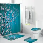 SHOWER CURTAIN/BATH MAT/TOILET PAD SET ANTI-SLIP TOILET