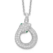 Sterling Silver Brilliant Embers Rhodium-Plated 85 Stone 18 Inch Micro Pav White And Green Cz Snake Necklace With 2 Extender