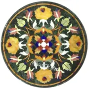 Round Green Marble Coffee Table Top Floral Design Inlay Work Sofa Side Table