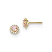 14k 14kt Yellow Gold Madi K Polished Pink and Clear CZ Screwback Post Earrings