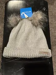 Columbia Youth Snow Problem II Beanie Light Grey Double Pom NWT OSFA $25 MSRP