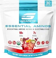 Granite® Essential Amino Acids + Branched Chain Amino Acids + Electrolytes (Fruit Punch Flavor) | 10g EAAs + 7g BCAAs | Supports Muscle Growth | Soy Free + Gluten Free + Vegan | Made in USA