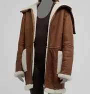 $3295 Vince Women's Brown Reversible Zip-Up Shearling Flight Jacket Coat Size XS