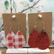 4 PC 3" Teardrop Double-Sided Love/Heart Leather Earring Set New Free Ship 3686