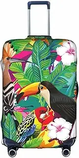 [pvinnk] Tropical Birds and Plant Leaf Print Protective Luggage Cover Elastic Washable Suitcase Travel Gear Protector, White, Small