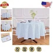 Versatile 60-Inch Sky Blue & White Linen Tablecloth - Perfect for Easter & More