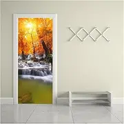 Door Stickers Self-Adhesive Landscape Waterfall Art Door Sticker Home Decoration Door Cover Wall Sticker Poster(95x215cm)
