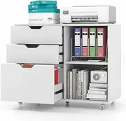 Costway Mobile File Cabinet, 3-Drawer Lateral Filing Cabinet Fits Files Letter, A4, Legal Size, Rolling Printer Stand with Open Adjustable Storage Shelf, for Home Office (White)