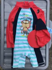 Toddlers Multi Coloured Sunsuit & Hat with Cheeky Chappy Monkey detail 2-3 years