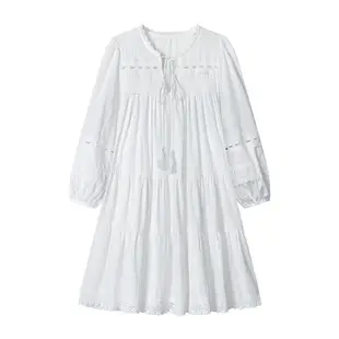 長裙  洋裝  夏季洋裝 白色洋裝 白色襯衫裙 長袖洋裝