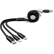 1M 3 In1 Retractable Fast Charger Cord Cable For Micro Usb / 8 Pin Type Black Cables & Adapters