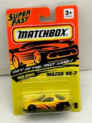 1993 MATCHBOX SUPERFAST #8 YELLOW MAZDA RX-7 NEW ON CARD