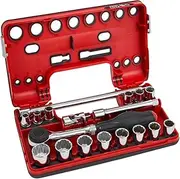 [Sidchrome] SCMT13151 3/8 Inch Drive Detection Box Socket 18 Piece Set with Rotator Ratchet