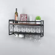 Wine Rack Stemware Glass Rack,Industrial 2-Tier Wood Shelf,30" Wall Mounted Wine