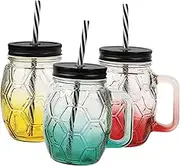 SHOWERORO 3 Sets Gradient Handle Cups with Lids Versatile Drinking Glasses for Juice Beverages More and Easy to Clean for Home The Go