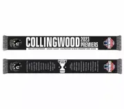 650801 COLLINGWOOD MAGPIES 2023 AFL PREMIERS SCARF PLAYER NAMES SCORE GROUND