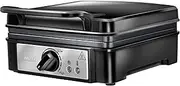 MPM, Black MGO-24 Professional Waffle Iron for 2 Thick Belgian Waffles, Non-Stick Plates, Automatic Temperature, 1400 W, 3600, Alloy Steel, 1 Litre