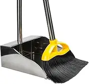 Broom and Dustpan Set for Home,Soft Bristles Broom and Upright Dustpan Combo,Indoor Broom with Stainless Steel Dustpan Kitchen Broom and Dust Pan for Home