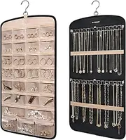 [JIRONN] Hanging Jewelry Organizer with Rotating Metal Hook, 20 Pockets Earring Holder Organizer, Necklace Holder Anti-Tangle Earrings Rings Hanger, Double-Sided Jewelry Holder for Earrings Necklaces Ring (BK)