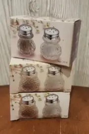Lot of 3 sets Vintage Mini Salt Pepper Shakers Clear Glass Diamond Pattern New