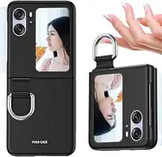 CCSmall for Oppo Find N2 Flip Case with Ring, Slim Thin Matte Hard PC Shockproof Protective Phone Cover Case for Oppo Find N2 Flip QZH Black