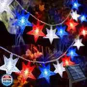 30 LED Solar 4th of July Decorations Outdoor, Solar Powered Red White and Blu