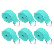 6Pcs 8 Feet Cotton Yoga Strap Belt Stretch Bands with D-Ring Buckle, Lake Green