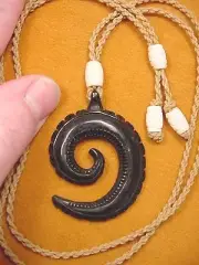 (IBP-08) MAORI circle of life FISH HOOK water buffalo black PENDANT Necklace