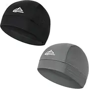 [Jklmnops] Skull Cap Helmet Liner Sweat Wicking Cycling Running Hat, Cycling Skull Caps Wicking Beanie Do Rag Head Wrap for Men Women 2PCS (Black+Grey)