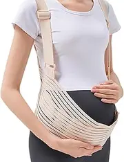 [CUSMA] Pregnancy Support Belt Brace, Breathable Elastic Pregnancy Support Care Belly Band, Adjustable Maternity Belt with Shoulder Support Strap,Beige,XL
